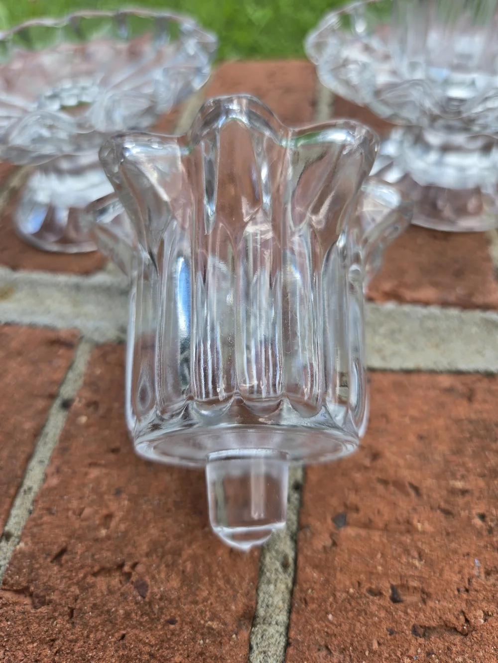 Vintage Two Clear Glass Candle/ Tea Light Holders with Scalloped/Wavy Edges